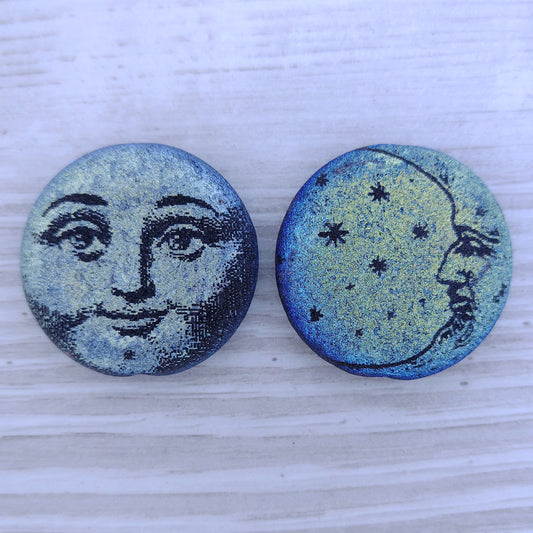 27mm bead in etched Black with laser etched Man in the Moon