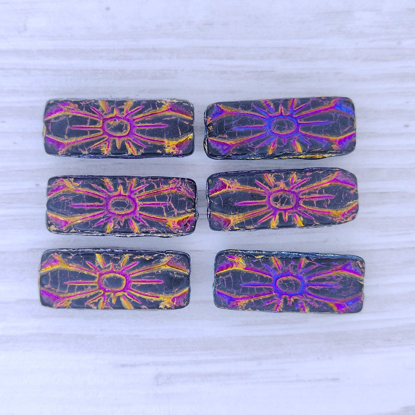 2 x Flower rectangles in Matt Black with Sliperit (20x8mm)