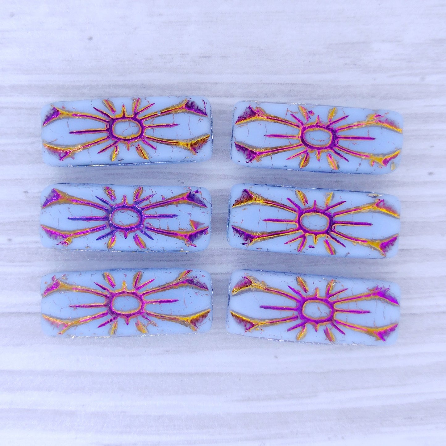 2 x Flower rectangles in Matt Light Blue with Sliperit (20x8mm)