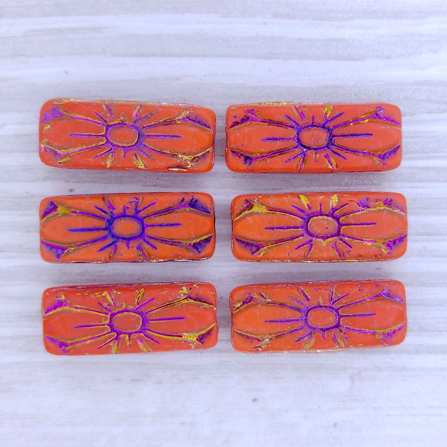 2 x Flower rectangles in Matt Orange with Sliperit (20x8mm)