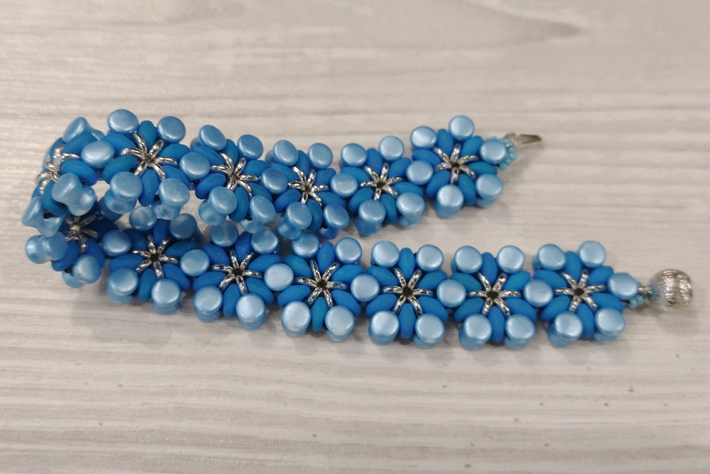 Bead Kit - Modified Berry Blossoms bracelet in Blue and Silver