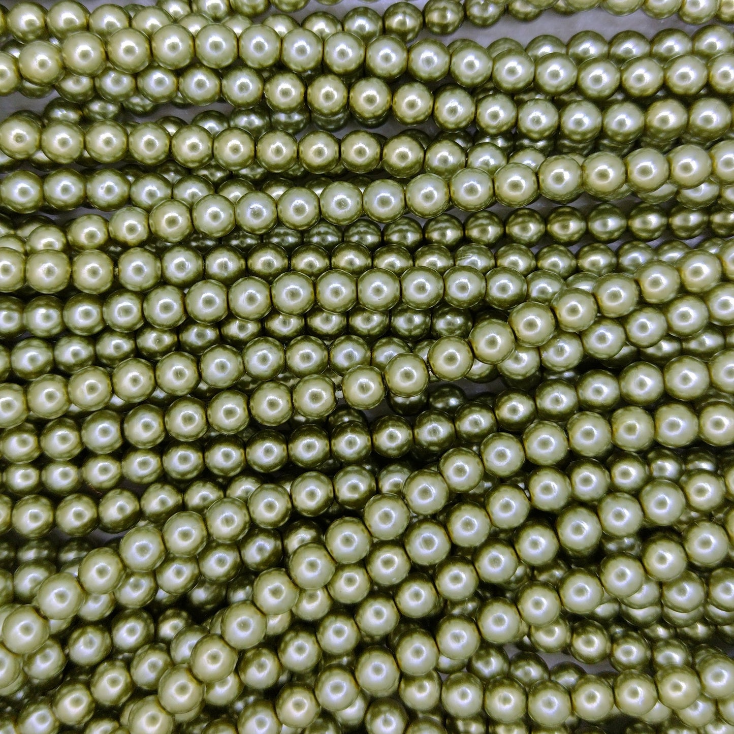 150 x 3mm round pearls in Olive Green