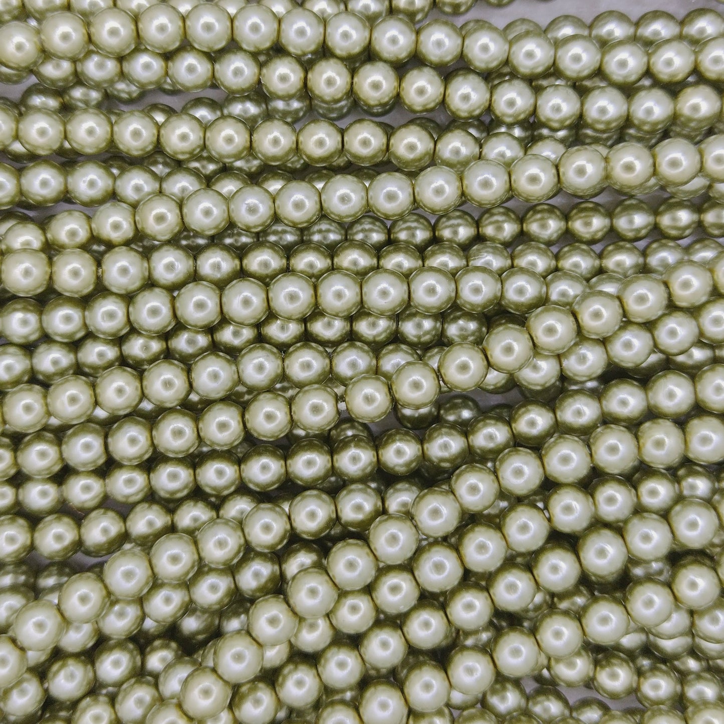 120 x 4mm round pearls in Light Olive