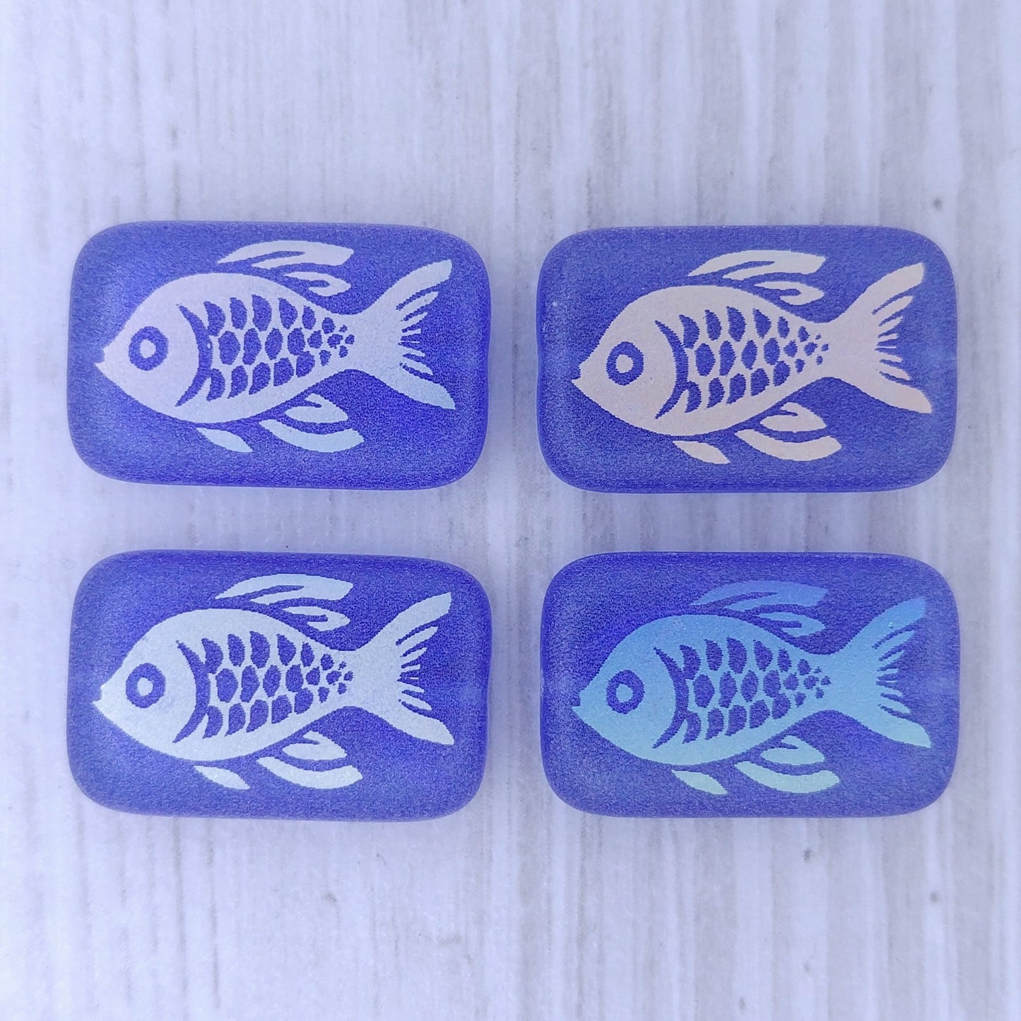 4 x Rectangular beads in Matt Dark Blue with Koi Carp (18x12mm)