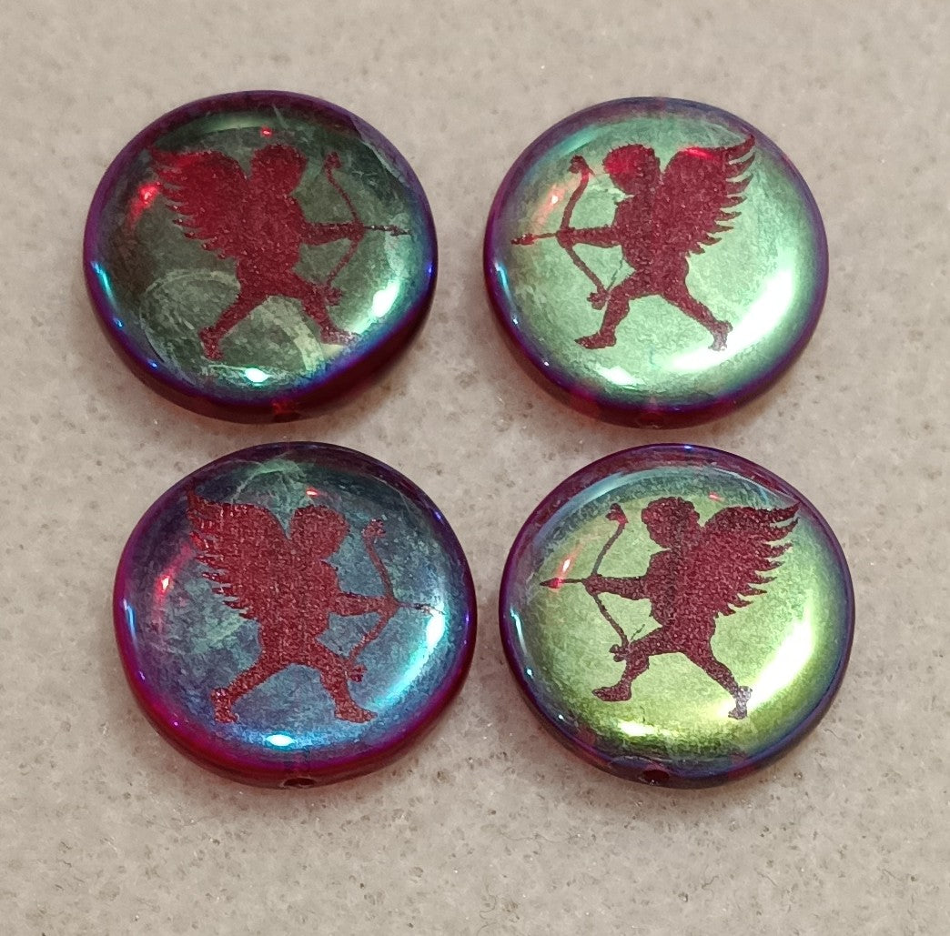 4 x 17mm discs in Dark Red with laser etched Cupid