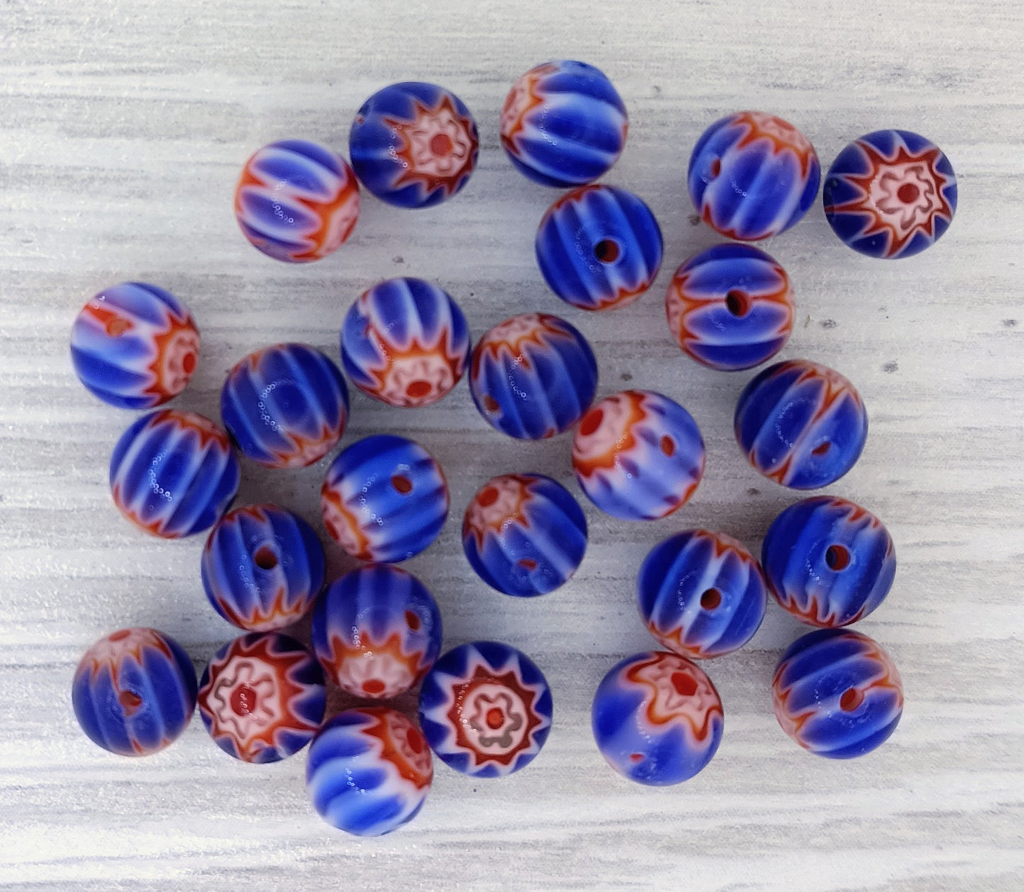 25 x 6mm round Millefiori beads in Dark Blue (2000s)