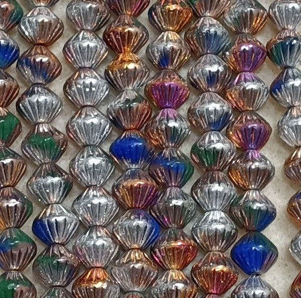 25 x 9mm Flutted bicones in Multicoloured Silver