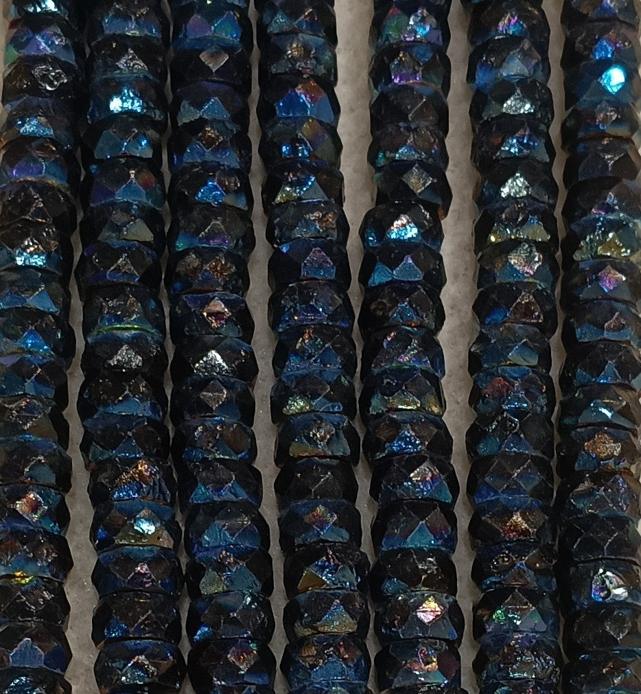 25 x belly rondelles in etched Black AB (4x8mm)