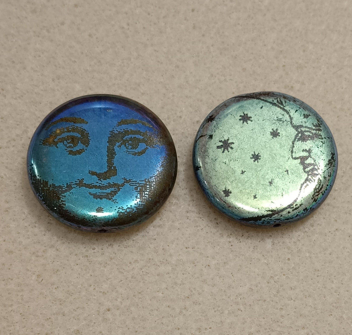 27mm bead in Crystal Picasso with laser etched Man in the Moon
