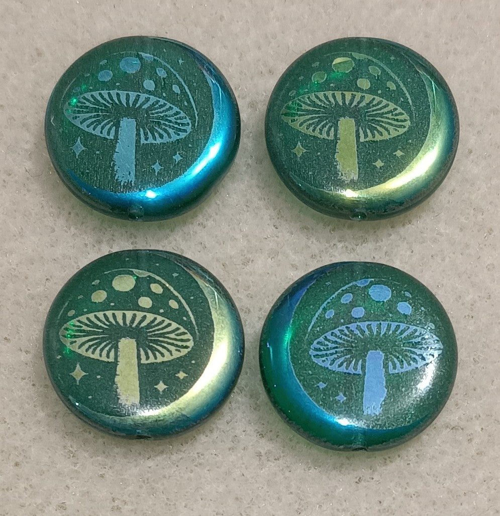 4 x 17mm discs in Green with laser etched Toadstool