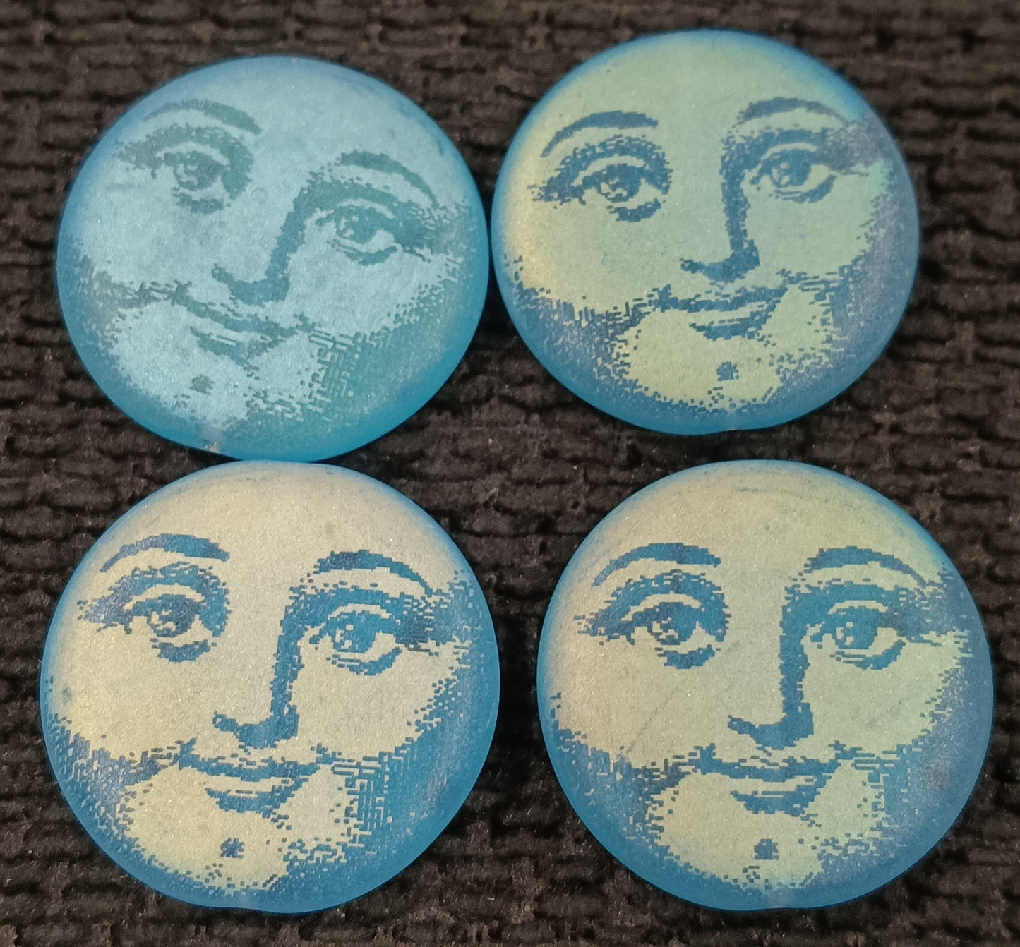 27mm bead in Matt Blue with laser etched Man in the Moon