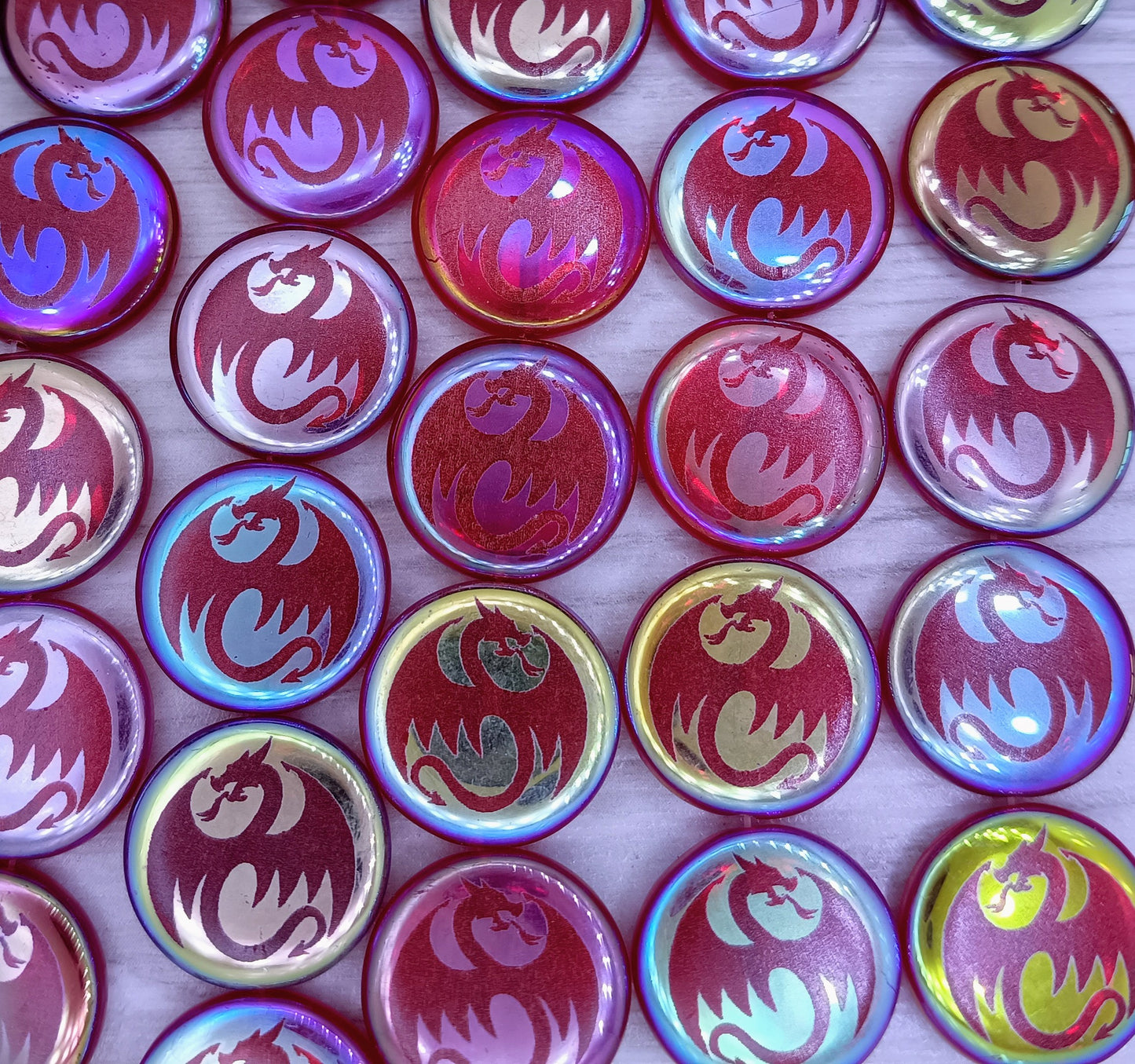 8 x 17mm disc beads in Red with dragon