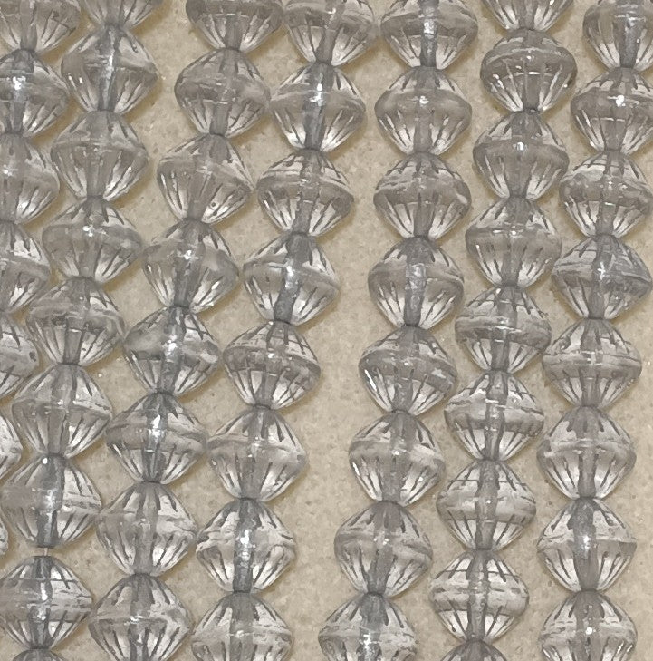 22 x 10mm Flutted bicones in Crystal and Silver