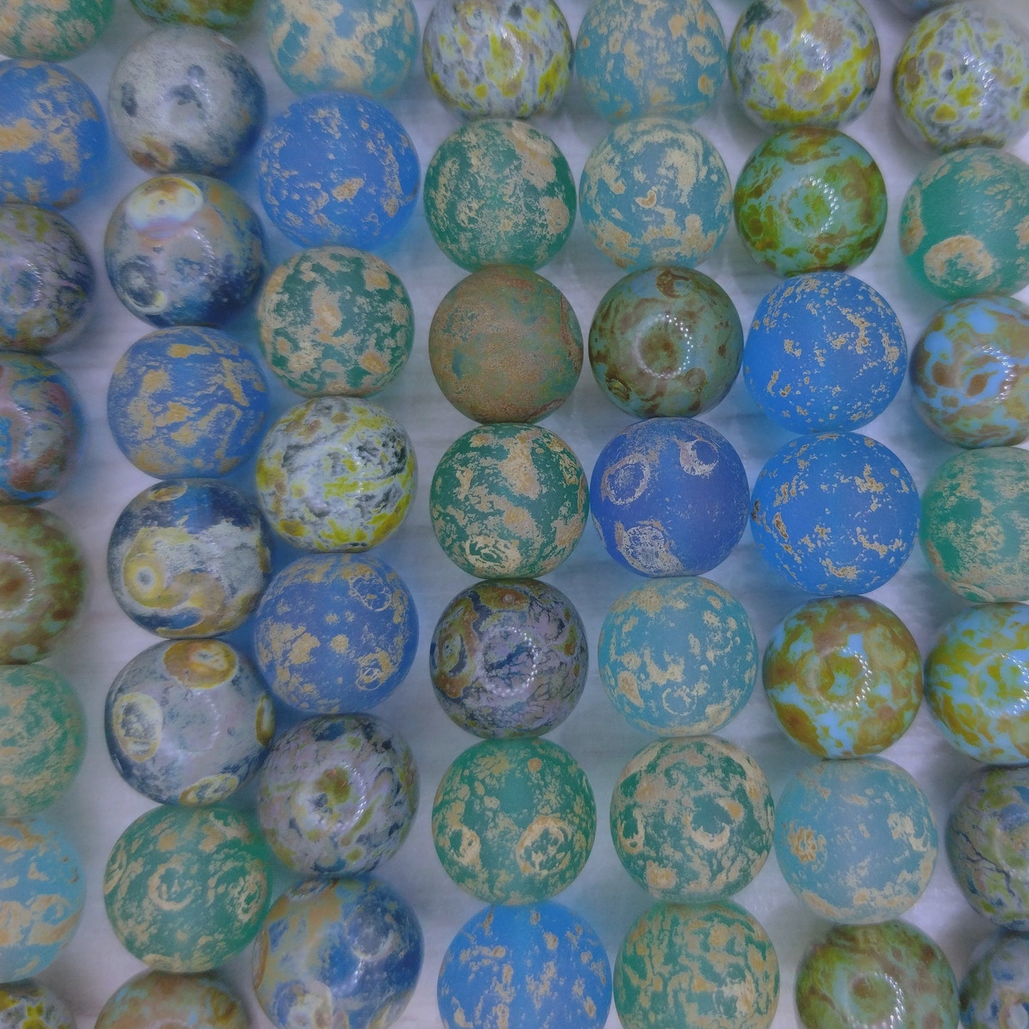 10 x 12mm round beads in Blue Mix Picasso