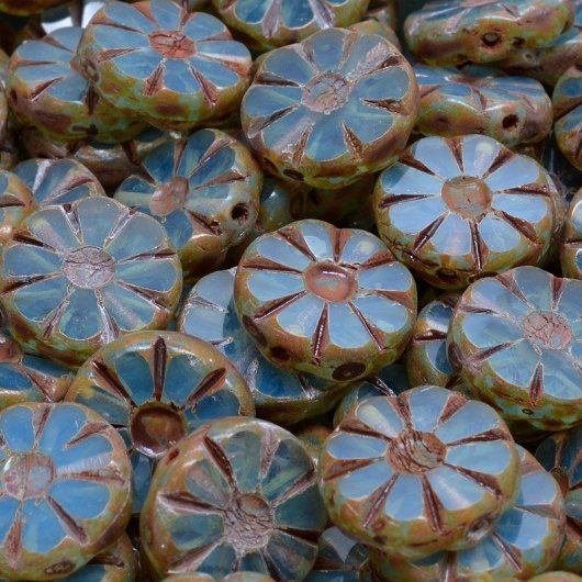 6 x 12mm TC Sunflowers in Blue Opal Picasso