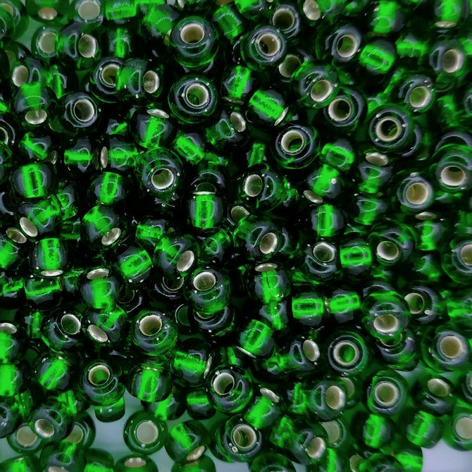 0016 - 10g Size 6/0 Miyuki seed beads in Silver lined Green