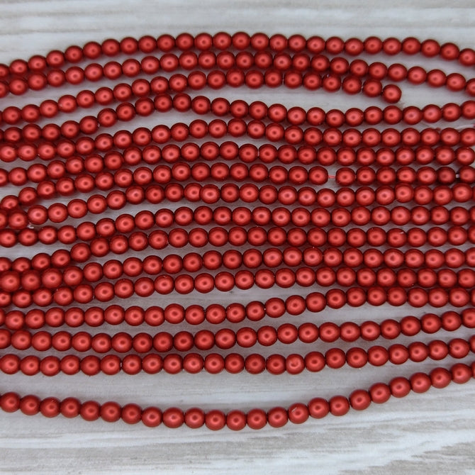 150 x 3mm round pearls in Orange-Red Satin