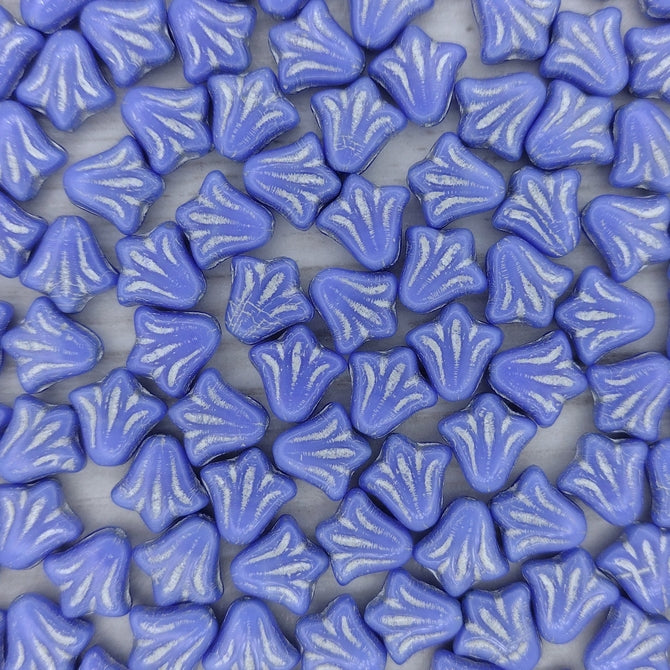 10 x 9mm Lily flowers in Opaque Blue with Silver
