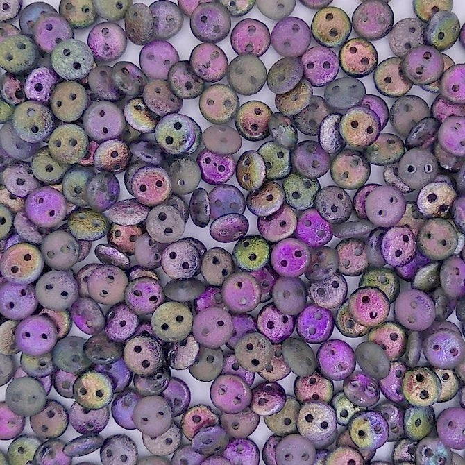 25 x two hole lentils in etched Magic Purple