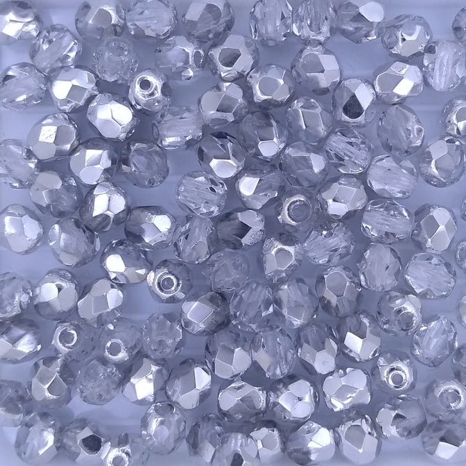 50 x 5mm faceted beads in Silver/Crystal