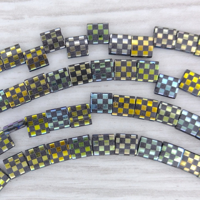 25 x Tila beads in Black with Chessboard design