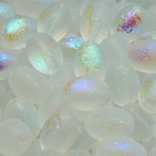 5 x Olive beads in etched Crystal AB (13x10mm)