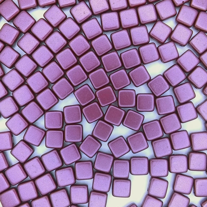 25 x 6mm Czech tiles in Pastel Burgundy