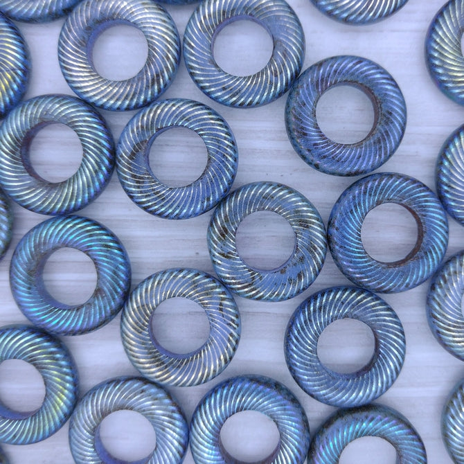 Large 18mm ring in Blue Marble with laser etched lines