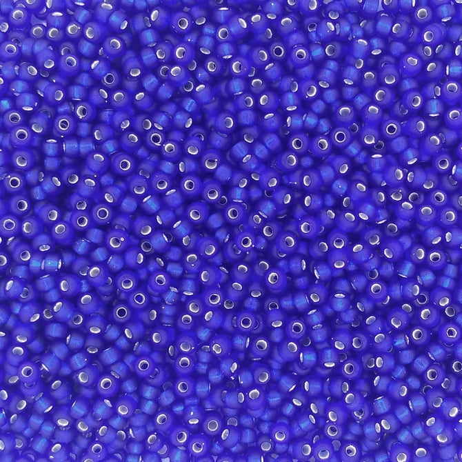 0020F - 10g Size 11/0 Miyuki seed beads in Matt Silver lined Cobalt