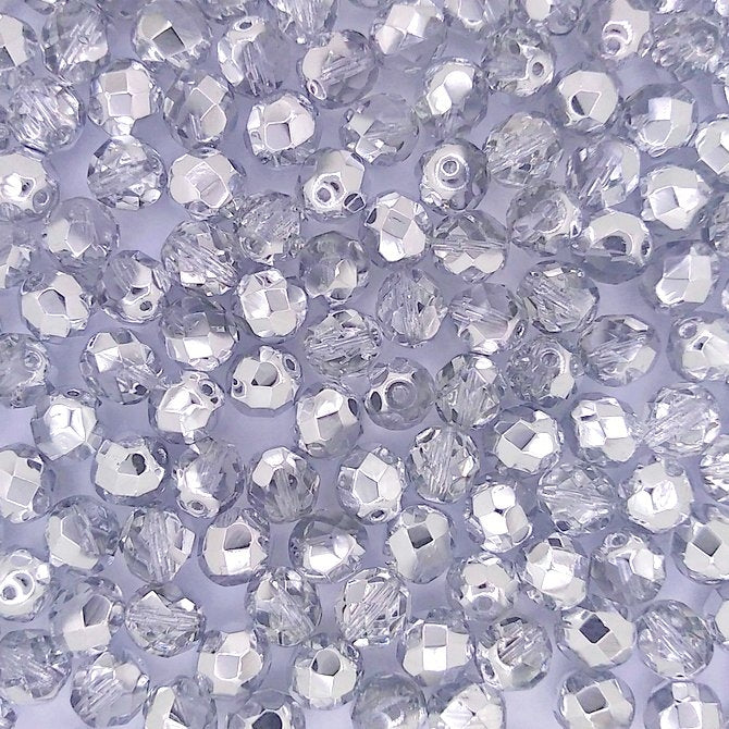 25 x 8mm faceted beads in Silver/Crystal