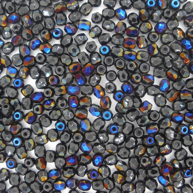 50 x 3mm faceted beads in Black/Blue AB