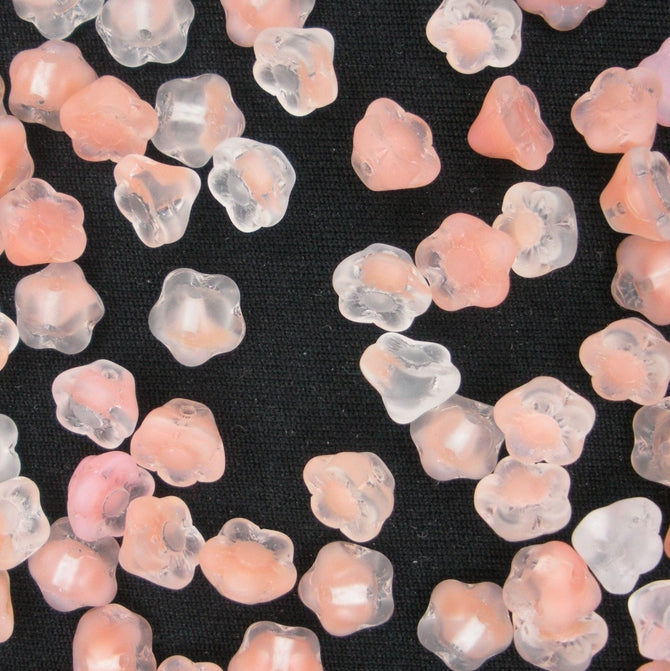 10 x 7mm top drilled flowers in Matt Crystal/Orange