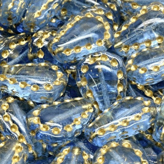 4 x Lacy Tear drops in Light Sapphire/Gold (17x12mm)