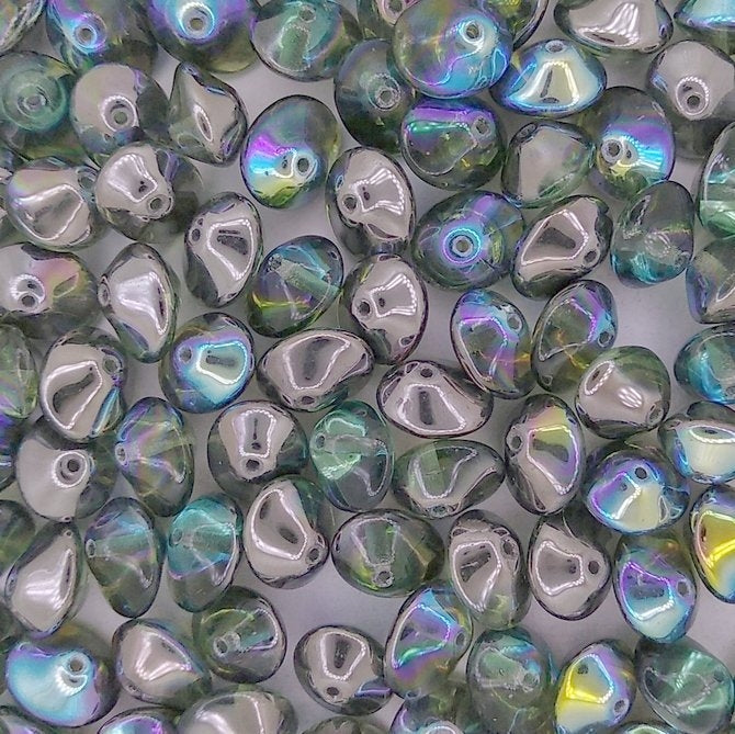 10 x UFO beads in Peridot/Graphite Rainbow