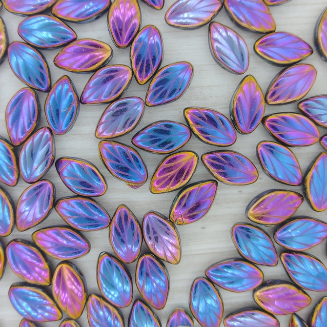 15 x Beech leaves in Emerald Sliperit (11x7mm)