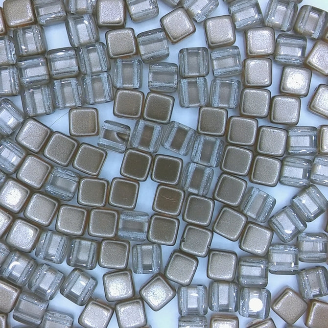 20 x 6mm Czech tiles in Crystal/Copper
