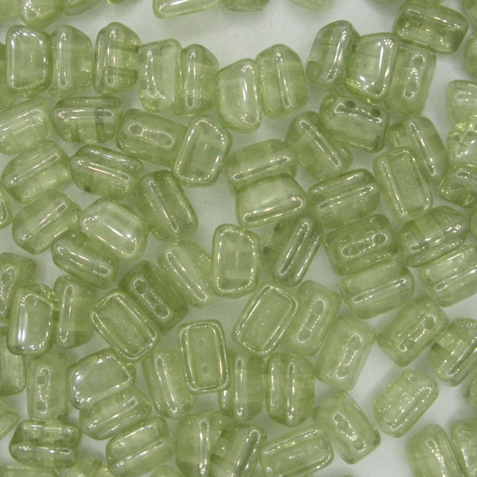 25 x Roofy beads in Crystal/Green Lustre