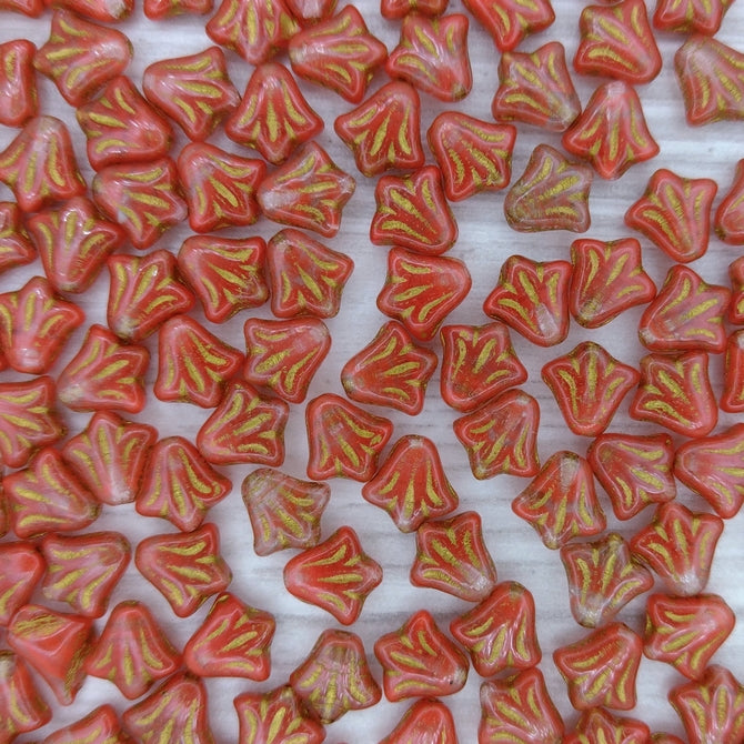10 x 9mm Lily flowers in Red Marble with Copper