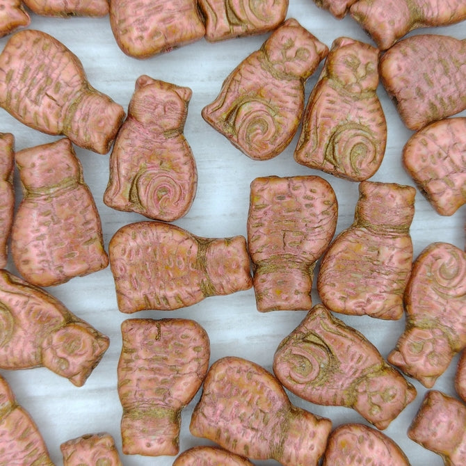 2 x cat beads in Ginger with Copper (17x11mm)