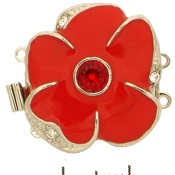 Claspgarten Light Red Enamel Flower clasp with 3 rows 14155 - 22mm