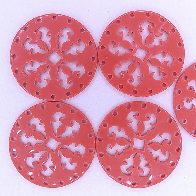 27mm Round Laser Cut Cabochon in Coral