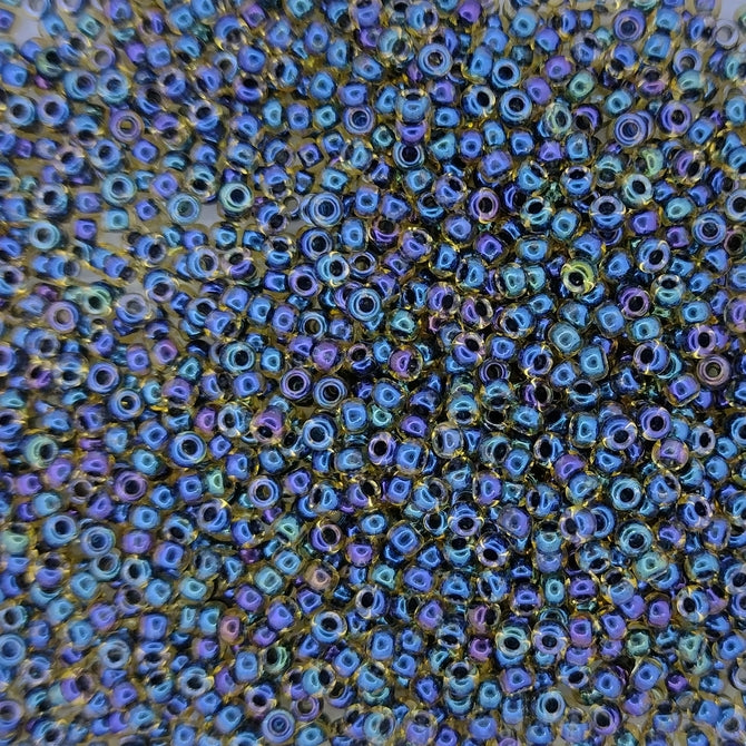 0349 - 10g Size 11/0 Miyuki seed beads in Dark Blue lined Topaz Lustre