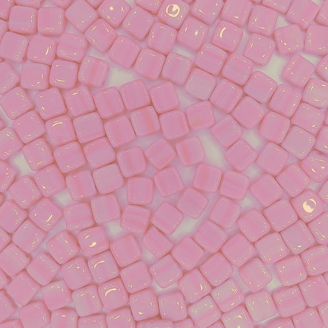 25 x 6mm Czech tiles in Opaque Light Pink Marble