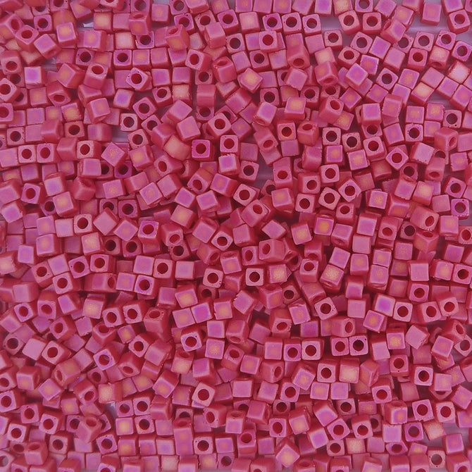 408FR - 5g x 1.8mm Miyuki cubes in Matt Opaque Dark Red AB