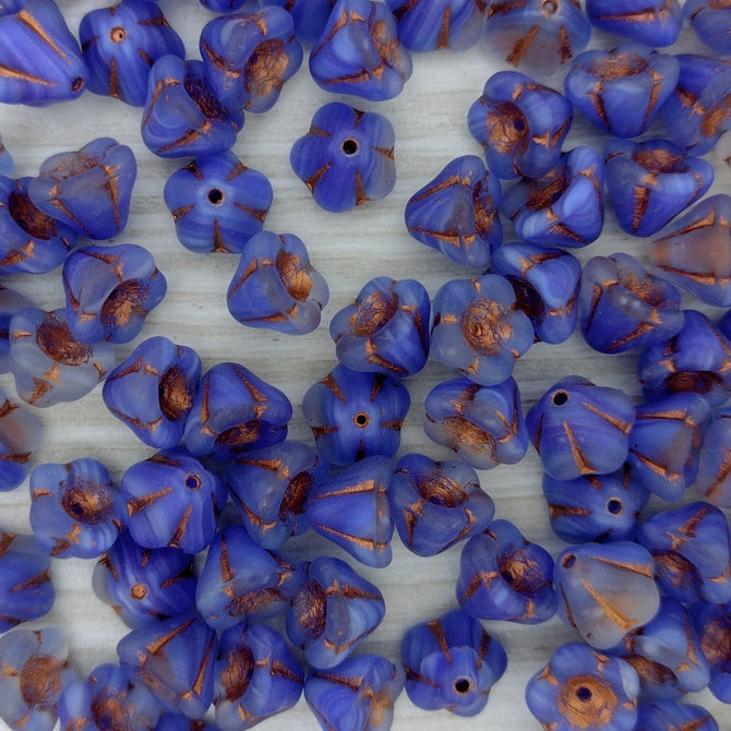 15 x Bell Flower in Matt Sapphire Opal with Copper (8x6mm)