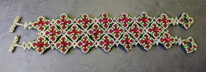 Bead Kit - Filled Tiles Reversible Bracelet by Too Tall To Bead - Light Siam and Green version