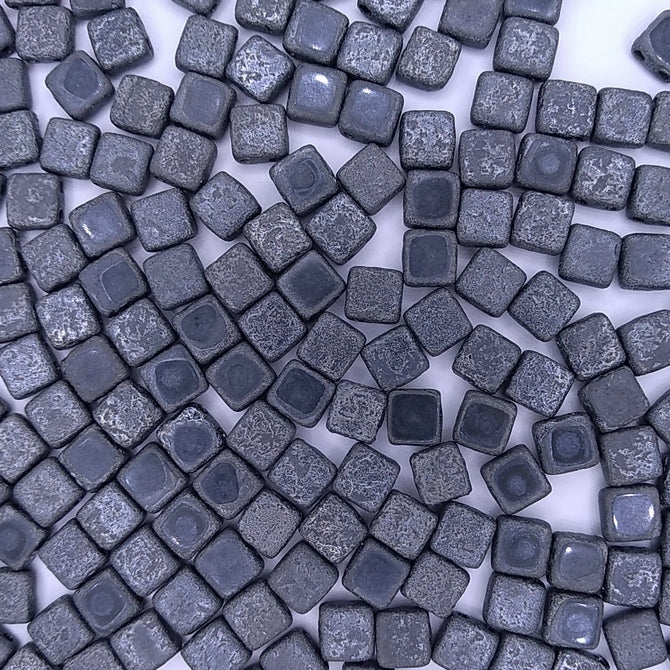 25 x 6mm Czech tiles in etched Gunmetal