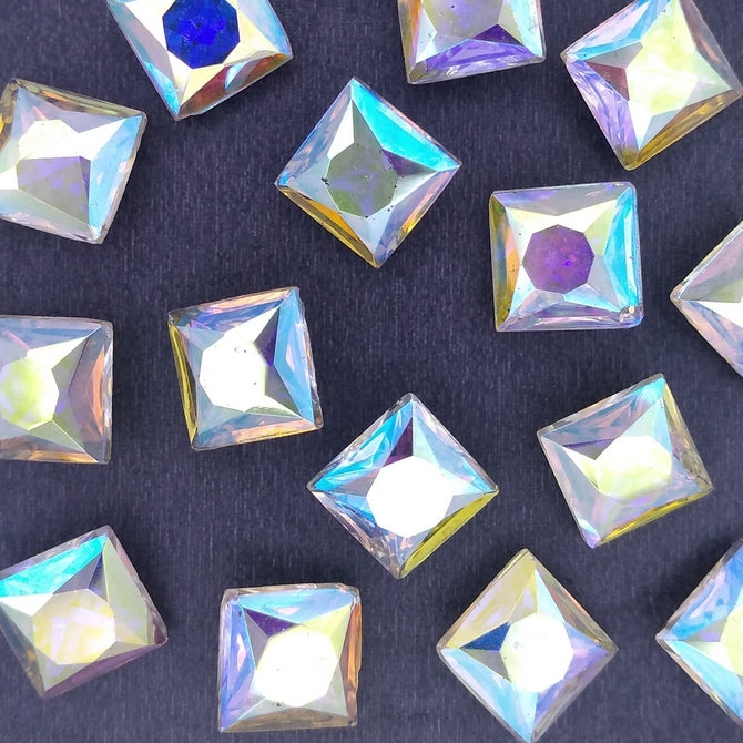 Cab140 - 10mm square cabochon in Crystal AB (Vintage)