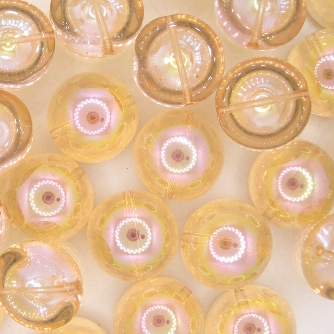 4 x 14mm dome beads in Yellow Rainbow