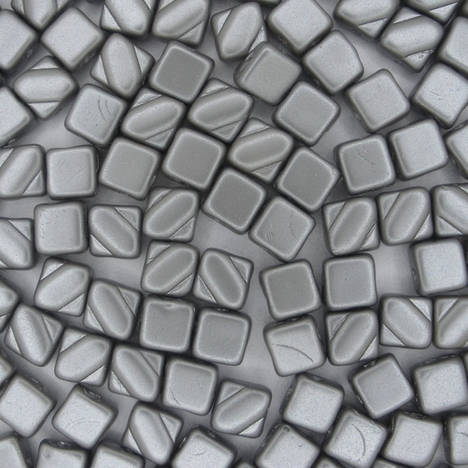 25 x 6mm Silky beads in Pearlescent Silver